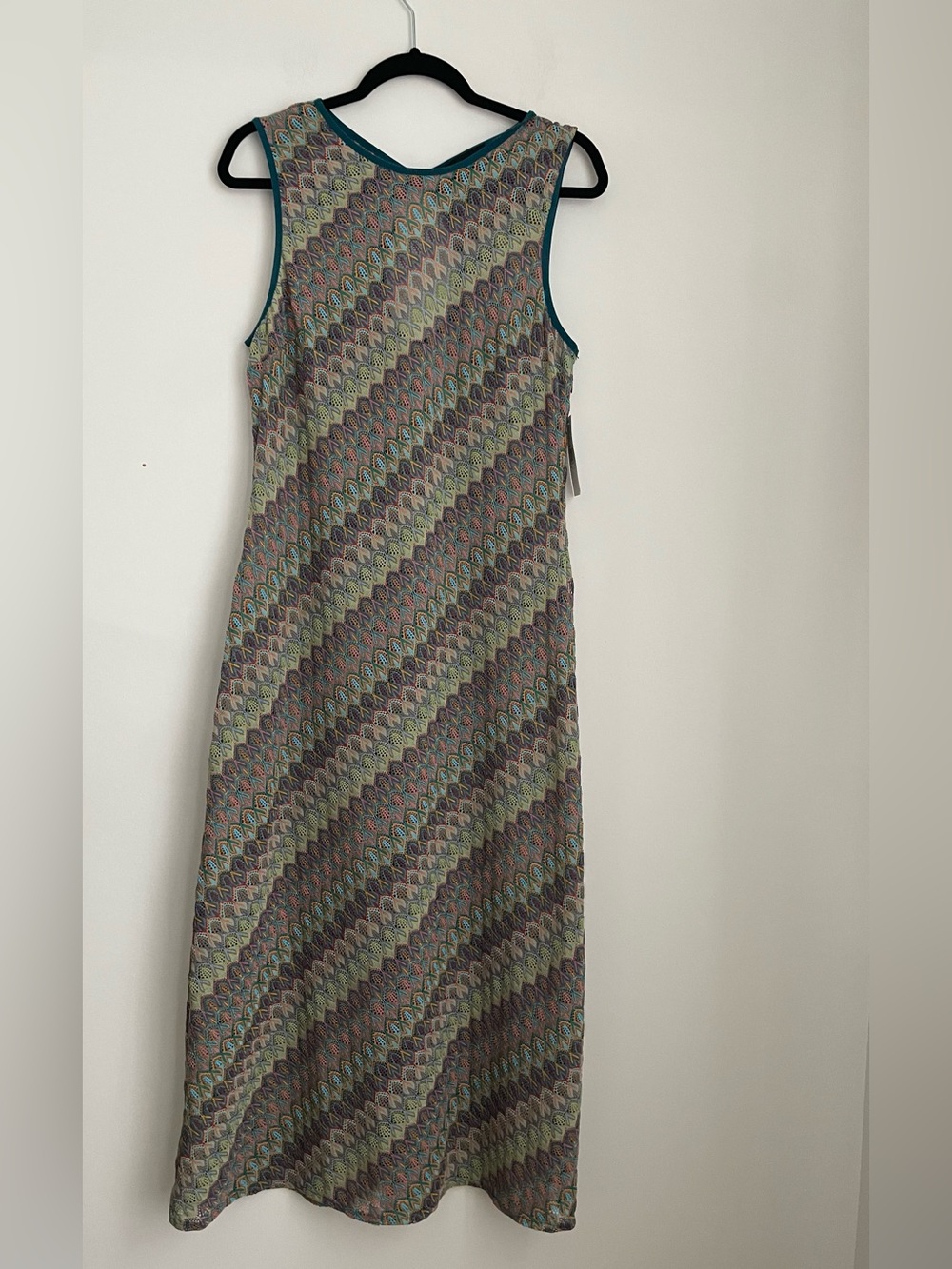 NWT Donna Morgan Women 16 Multicolor Geometric Crochet Maxi Dress Boho Ret